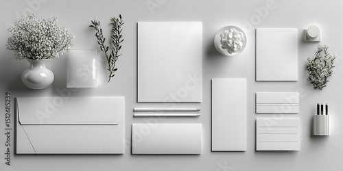 Elegant White Branding Mockup Stationery Design Template for Minimalist Branding