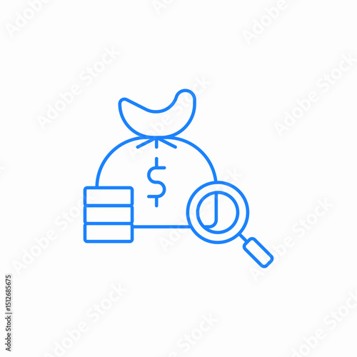 money bag with search icon sign vector
