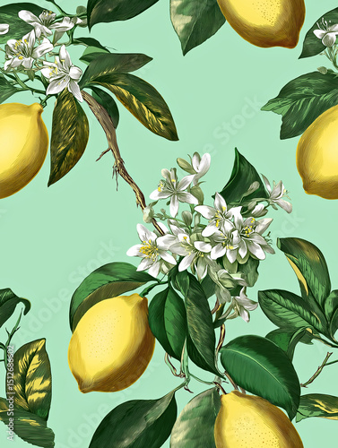 Vintage Botanical Engraving of Fruit Clusters on Branches with Blossoms and Variegated Leaves – Realistic Antique Style Illustration for Commercial & Editorial Use