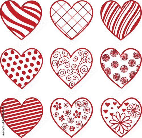 Patterned Heart Illustration Collection in Red and White Styles

