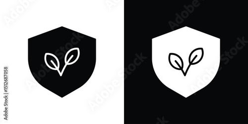 Shield with leafs icon illustration. icon templates pack.