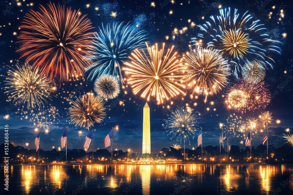 Fototapeta premium Washington monument fireworks fourth of July.