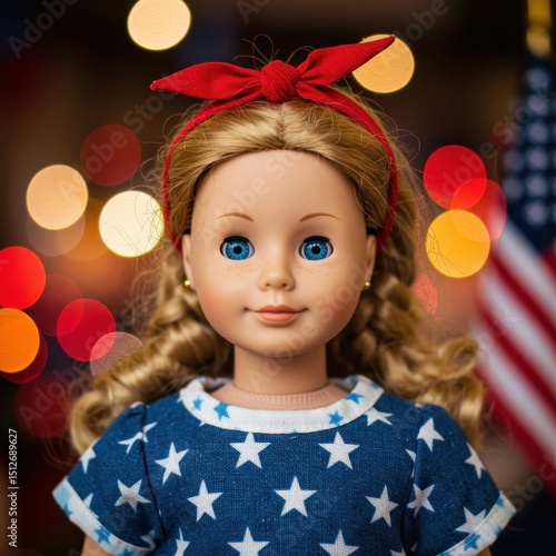 Patriotic american girl doll in festive attire