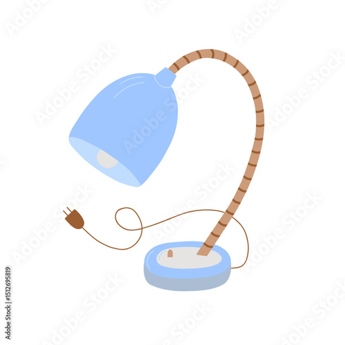 Desk lamp simple colorful flat style hand drawn doodle vector illustration, classroom, home or office accessory for leisure or study, home related clipart
