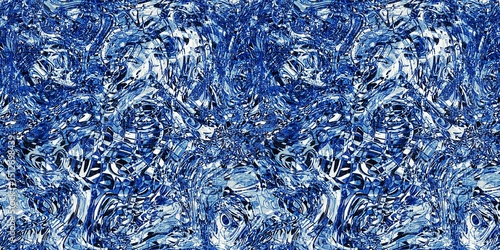 Dye wash indigo blue textur border fabric effect background. Seamless edging trim pattern in masculine Japanese block print style. Perfect for washing tape, ribbon and banner design