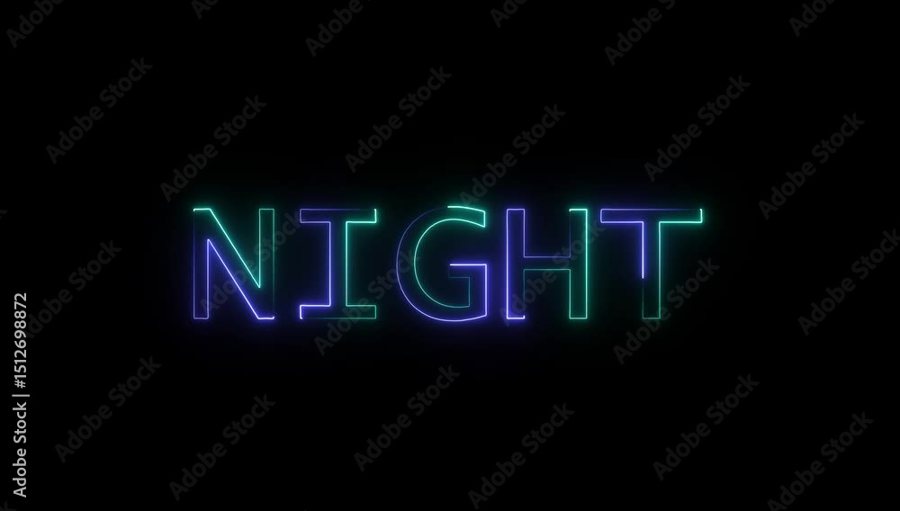 Neon glowing NIGHT on black background. Neon glowing NIGHT on black background.