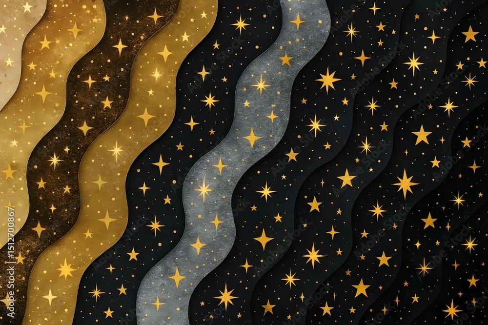 Fototapeta premium Celestial Gold and Black Starry Wave Pattern