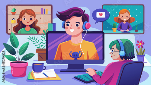 illustration of a video call with a friend