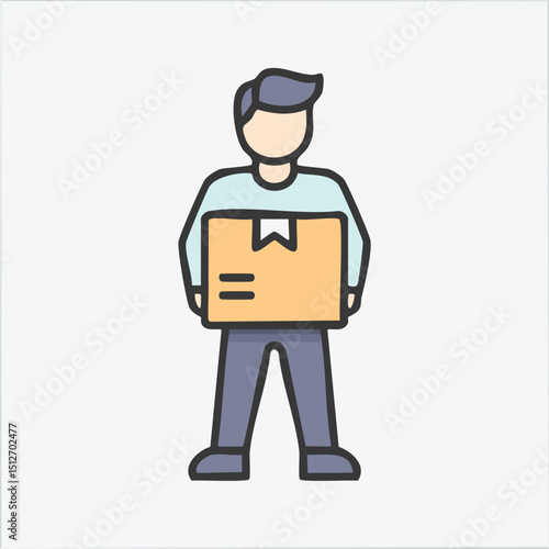 Lifting weights, box, man icon. Simple line style for web template and app. Lift, back, pain, boy, carry, vector illustration design on white