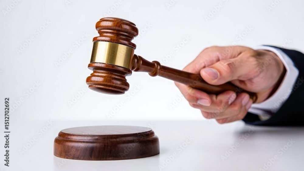 judge's hand holding a gavel to make a decision isolated white background judge's hand holding a gavel to make a decision isolated white background