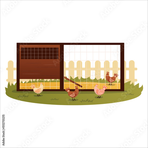 Vector illustration of a home chicken coop in the backyard