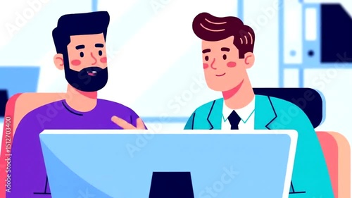 Two People Working Together on Computer in Office Environment