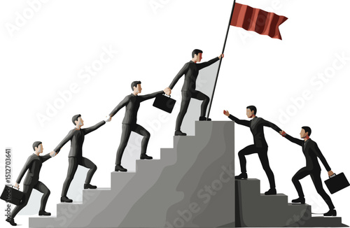 Team support help success, teamwork to progress and success together, company growth step or employee development, team achievement concept, business people team up holding hand help climb
