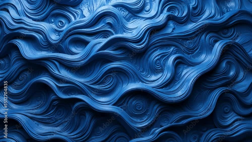 A detailed close up of a blue textured surface with swirling and flowing wave like patterns design A detailed close up of a blue textured surface with swirling and flowing wave like patterns design