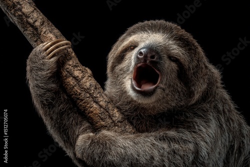 Sloth with mouth open, clin...