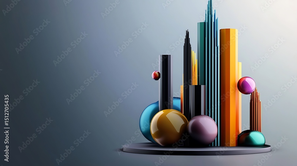 Abstract Geometric Composition with Spheres and Pillars Abstract Geometric Composition with Spheres and Pillars