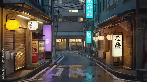 Wallpaper Mural Rainy Night in a Japanese Alleyway Digital Art Torontodigital.ca