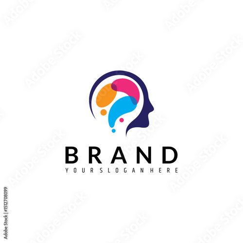 human brain face logo with colorful flat design style