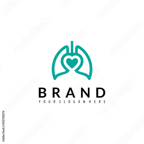 lung logo with love heart symbol in flat design