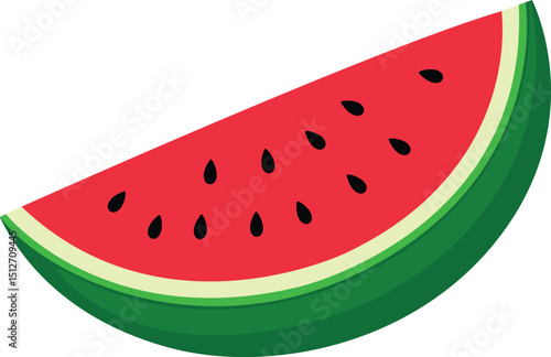 Red watermelon slice with green rind and black seeds vector isolated on a transparent background
