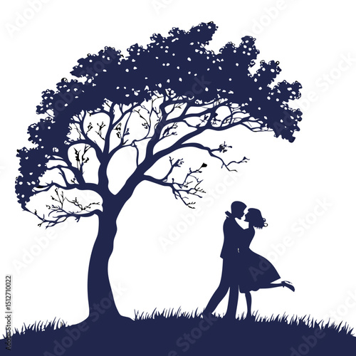 Romantic Silhouette of Couple on Moonlit Date, Transparent Background. Perfect for: Valentine’s Day, Mid-Autumn Festival, Date Nights