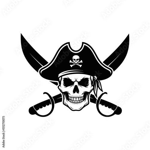 Classic pirate emblem featuring a skull, hat, and crossed swords