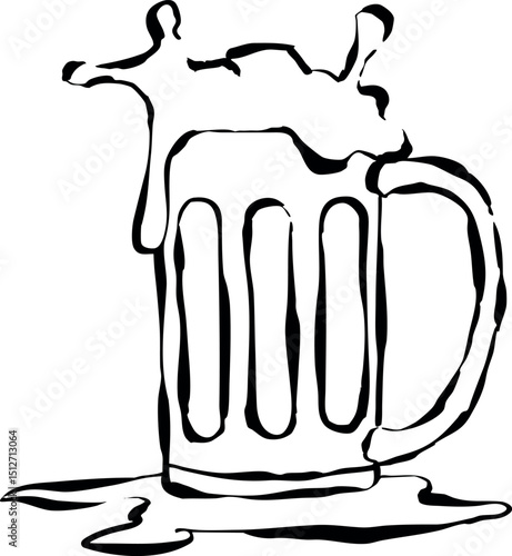 Ilustración vectorial de vaso de cerveza. Vaso de cerveza dibujada a mano. Garabato minimalista.