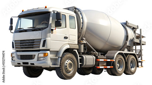 Concrete Mixer Truck in Pure White Background – 3D Render of Heavy Construction Vehicle for Building, Industry, and Infrastructure Concepts

