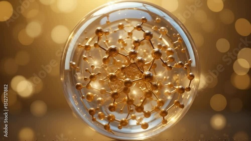 Golden Molecular Structure Encased in a Crystal Sphere, Abstract Science Concept