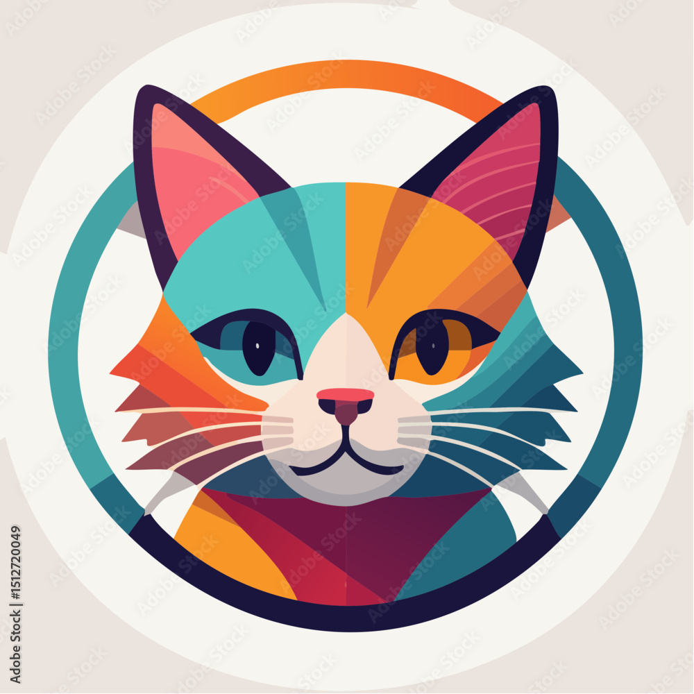 Obraz premium Colorful geometric cat vector art illustration for pet lovers and modern graphic design enthusiasts here