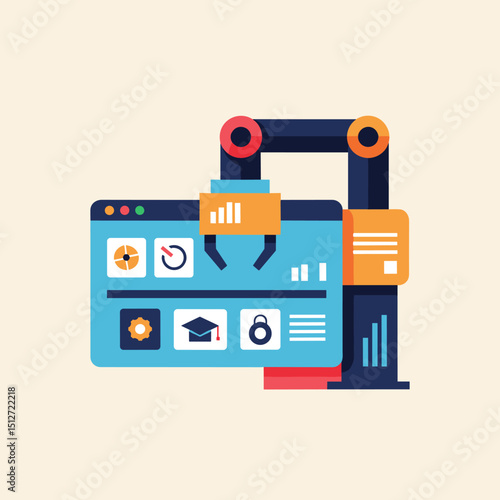 Automation Interface: A robotic arm manipulates a web interface element, embodying the seamless integration of automation and technology for a user-friendly experience.