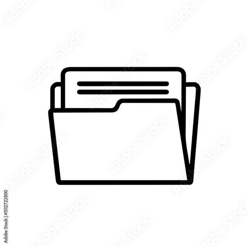 Minimal black line art icon of a document stored inside a folder for digital storage representation