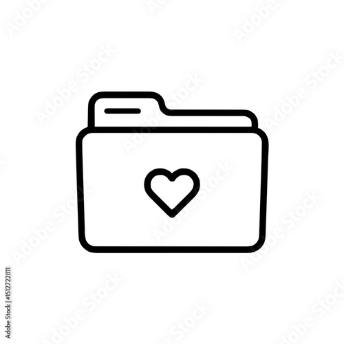 Minimal line icon of a folder with a heart symbol representing user favorite or personal directory