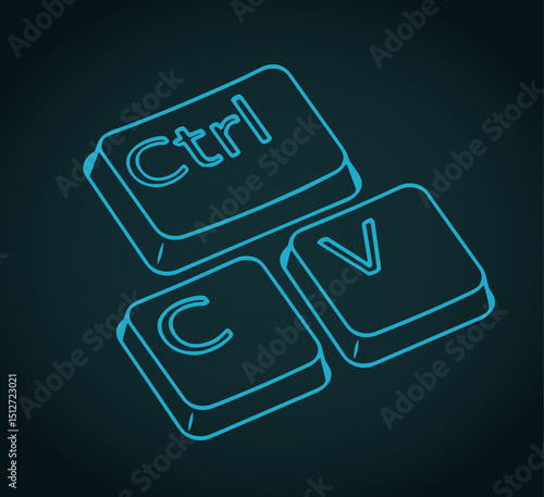Ctrl c and ctrl v keys stylized ironic illustration