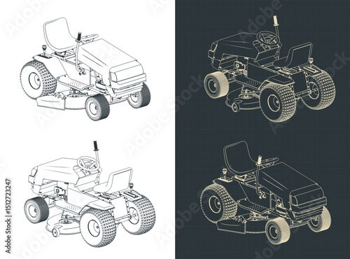 Tractor lawn mower isometric  blueprints