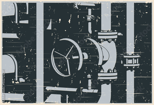Valve and pipes close-up retro poster