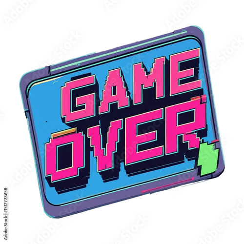 Game over screen pixel art retro gaming end screen arcade style design for video game failure message concept
