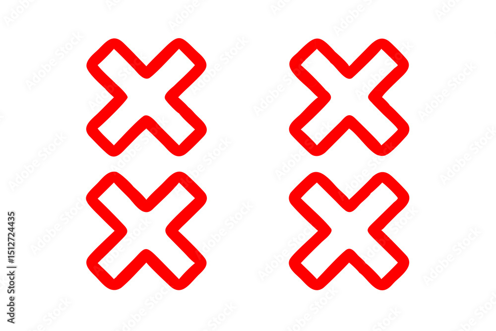 Obraz premium Four Red Cross Icons Varying Transparency & Line Weight