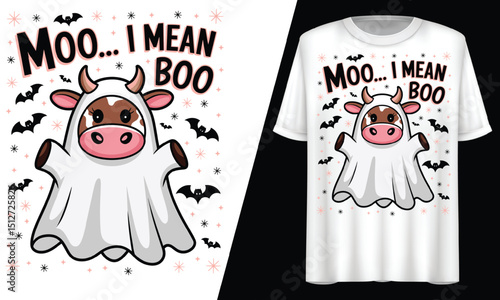 Halloween Cow Costume, Moo I Mean Boo, T-Shirt Design.