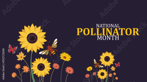 Celebrating National Pollinators Month design templet banground, use anywhere 