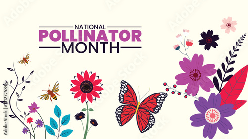 Celebrating National Pollinators Month design templet banground, use anywhere 