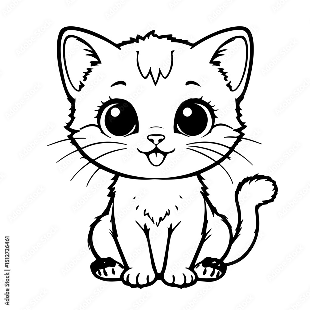 Fototapeta premium Cute Kitten Line Art Vector Illustration