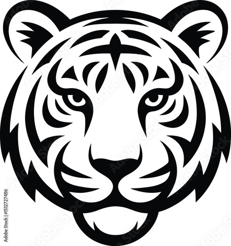 Striking Black and White Tiger Head Illustration A Powerful Vector Graphic