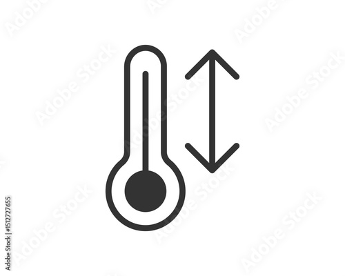 Icon of a thermometer with up and down arrows. Illustrates temperature fluctuation, weather changes, climate control, or health monitoring. Clean vector style.