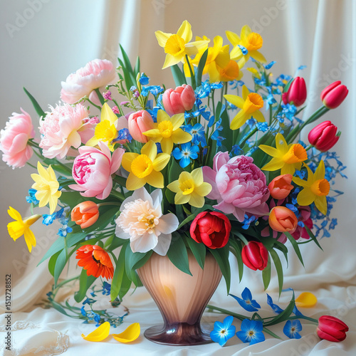 bouquet of flowers and easter eggs