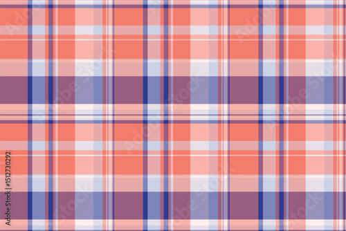 Vibrant coral, lavender, and blue plaid pattern.  Perfect for textile design, fashion, website backgrounds, or scrapbooking.