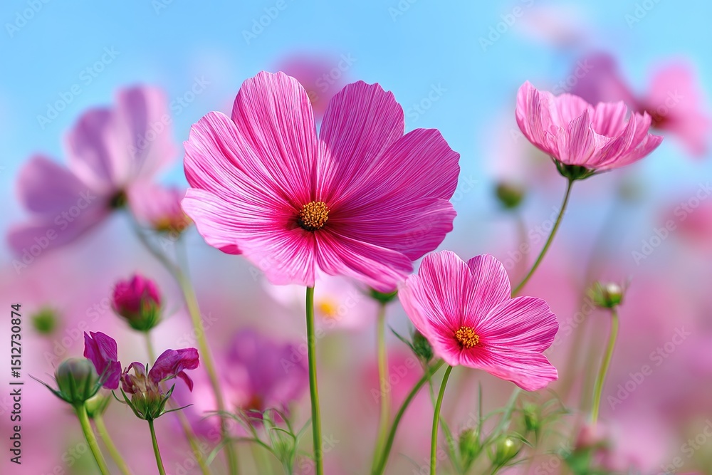 Fototapeta premium Pink Cosmos Flowers In Field