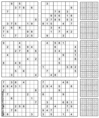 Sudoku game set with answers