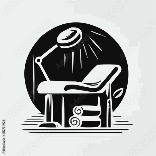 Spa treatment table with lamp and towels in minimalistic design  