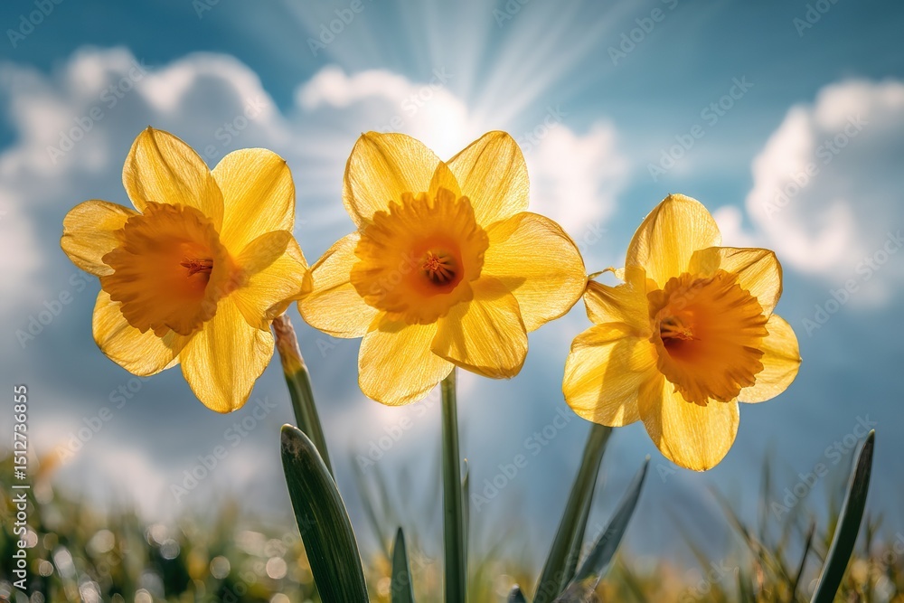 Fototapeta premium Three Daffodils In Sunlight